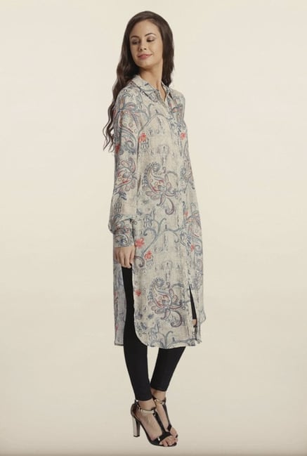 Only Grey Paisley Print Long Shirt Only Grey Paisley Print Long Shirt
