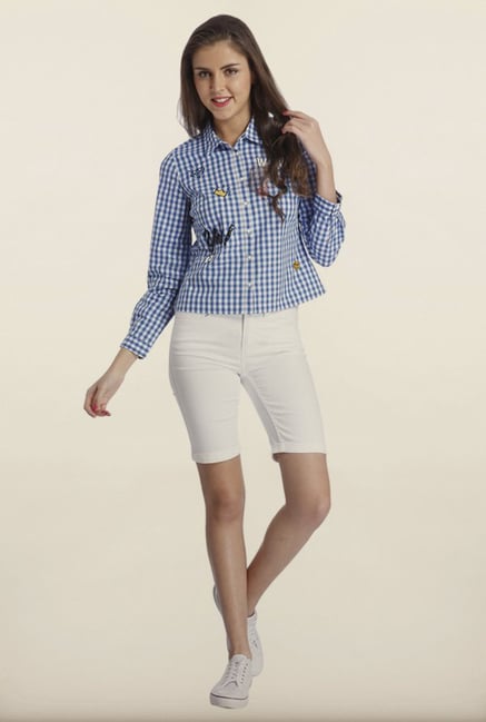 Only Blue & White Checked Casual Shirt Only Blue & White Checked Casual Shirt