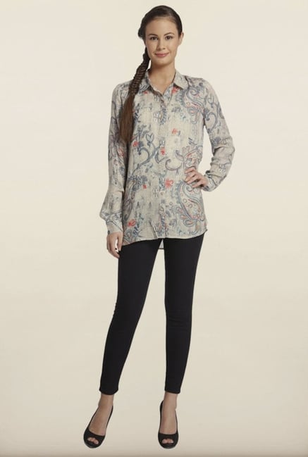 Only Grey Paisley Print Casual Shirt Only Grey Paisley Print Casual Shirt