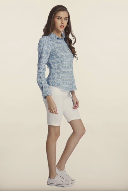 Only Denim Blue Printed Casual Shirt Only Denim Blue Printed Casual Shirt