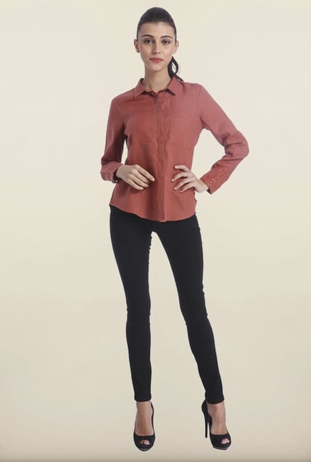 Only Marsala Solid Casual Shirt Only Marsala Solid Casual Shirt