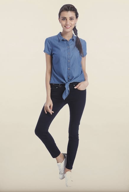 Only Denim Blue Solid Casual Shirt Only Denim Blue Solid Casual Shirt
