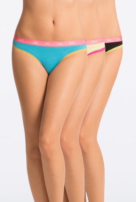 Pretty Secrets Lime, Aqua & Black Bikini Panties (Pack Of 3) Pretty Secrets Lime, Aqua & Black Bikini Panties (Pack Of 3)