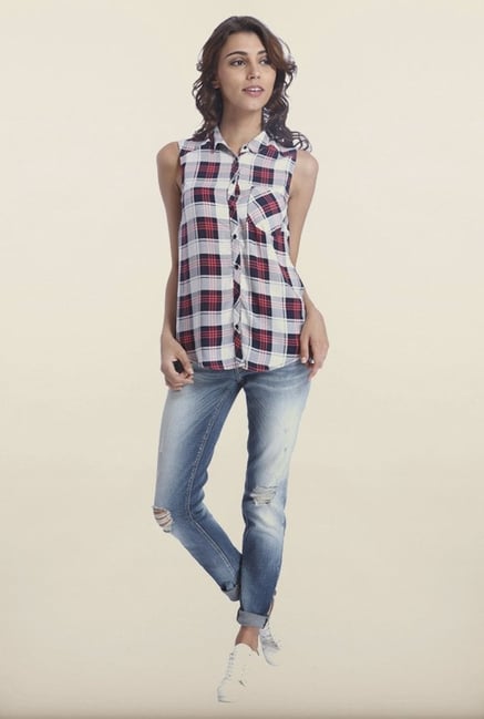Only White & Red Checked Casual Shirt Only White & Red Checked Casual Shirt