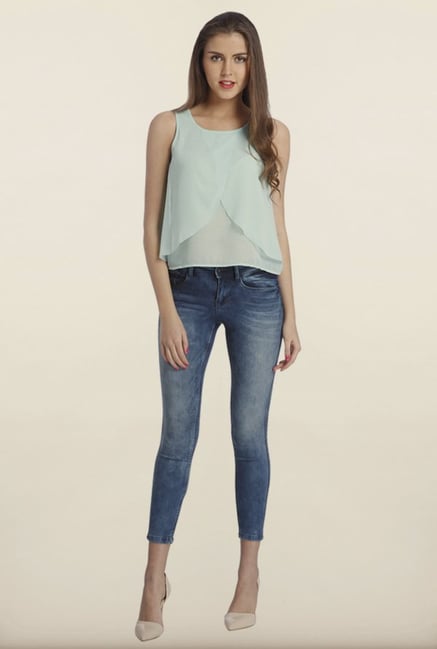 Only Sky Blue Solid Overlapping Top Only Sky Blue Solid Overlapping Top