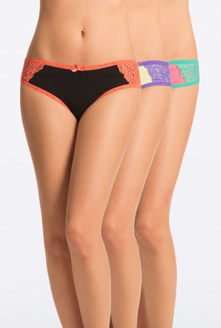Pretty Secrets Lace Bikini Panties (Black, Lime & Coral) Pretty Secrets Lace Bikini Panties (Black, Lime & Coral)