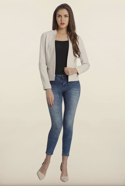 Only Grey Solid Casual Blazer Only Grey Solid Casual Blazer