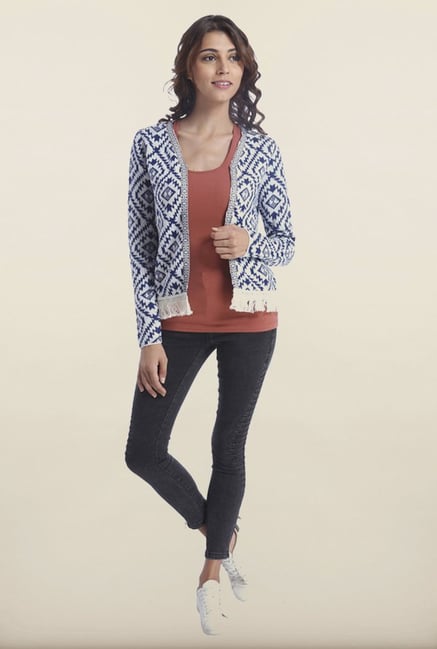 Only White & Blue Printed Cardigan Only White & Blue Printed Cardigan