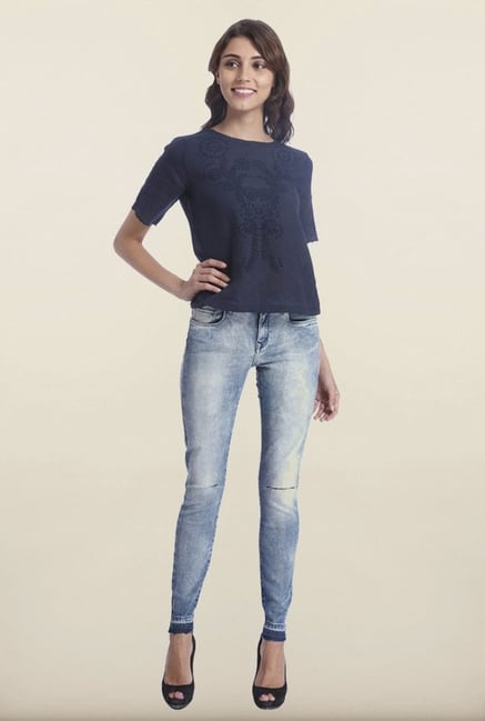 Only Navy Linen Embroidered Top Only Navy Linen Embroidered Top