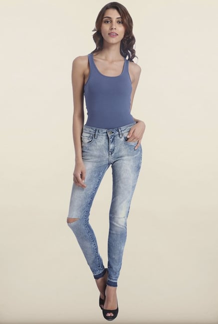 Only Blue Skinny Fit Jeans with Knee Cuts Only Blue Skinny Fit Jeans with Knee Cuts