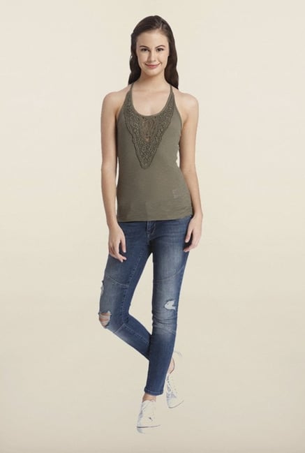 Only Olive Green Embroidered Top Only Olive Green Embroidered Top