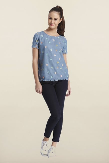 Only Blue Denim Fringe Top Only Blue Denim Fringe Top