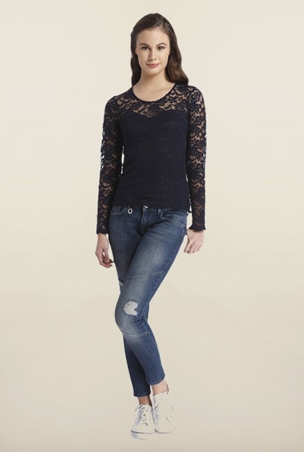 Only Navy Blue Crochet Top Only Navy Blue Crochet Top