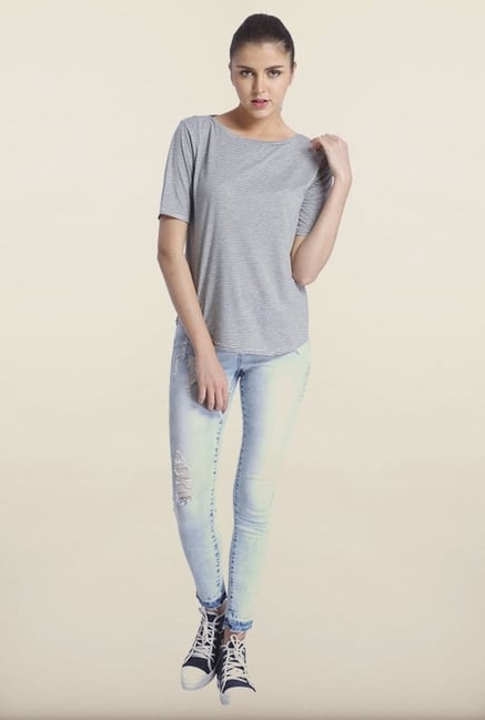 Only Light Grey Striped T-Shirt Only Light Grey Striped T-Shirt