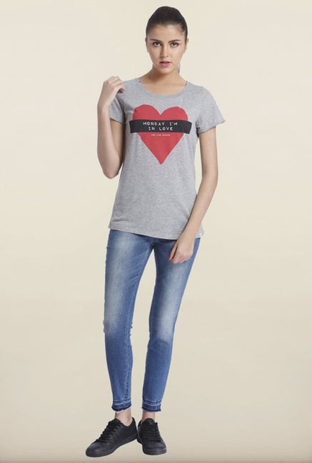 Only Light Grey Printed T-Shirt Only Light Grey Printed T-Shirt