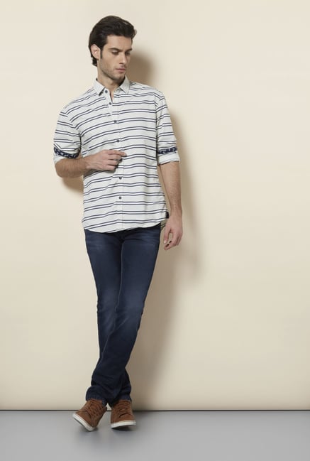 Killer White Twin Striped Casual Shirt Killer White Twin Striped Casual Shirt