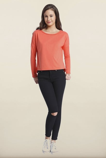 Only Hot Coral Solid T-Shirt Only Hot Coral Solid T-Shirt
