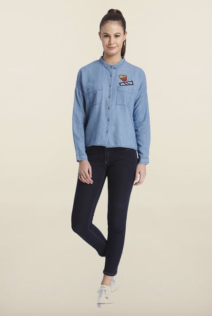 Only Blue Denim Solid Shirt Only Blue Denim Solid Shirt