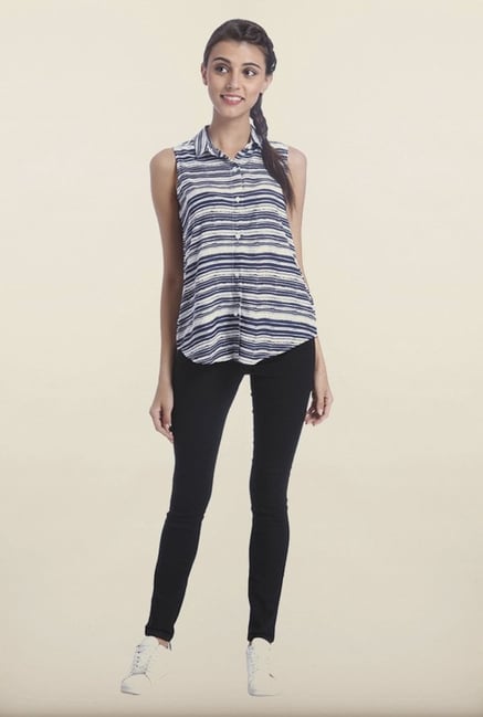 Only White & Blue Striped Casual Shirt Only White & Blue Striped Casual Shirt
