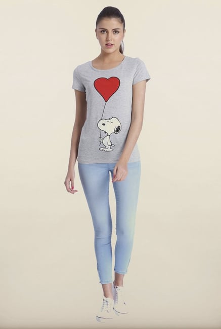 Only Light Grey Cartoon Print T-Shirt Only Light Grey Cartoon Print T-Shirt