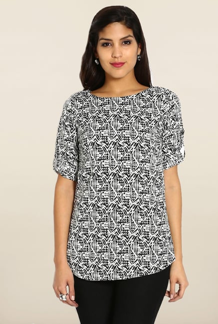 Soch White & Black Printed Short Kurti Soch White & Black Printed Short Kurti
