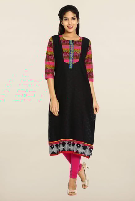 Soch Black & Pink Embroidered Kurta Soch Black & Pink Embroidered Kurta