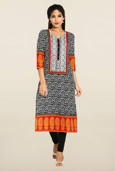 Soch Black Printed Cotton Kurta Soch Black Printed Cotton Kurta