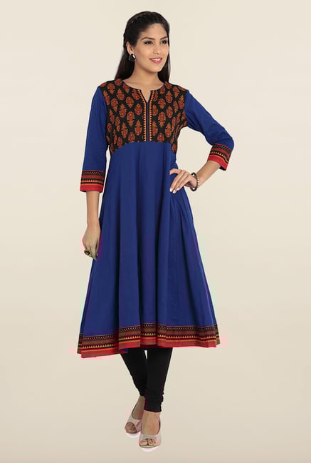 Soch Blue & Black Cotton Anarkali Kurta Soch Blue & Black Cotton Anarkali Kurta