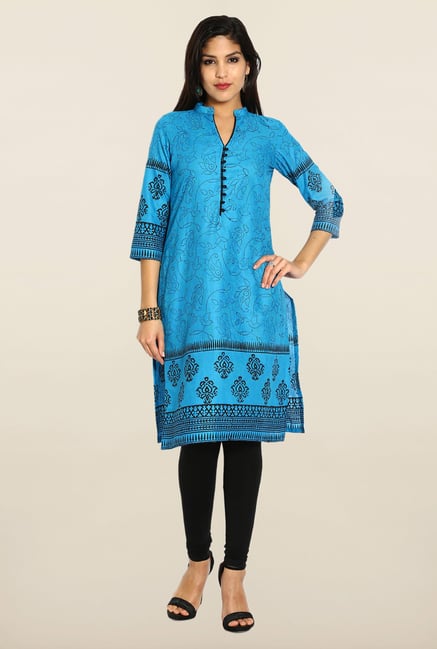 Soch Blue & Black Cotton Printed Kurta Soch Blue & Black Cotton Printed Kurta