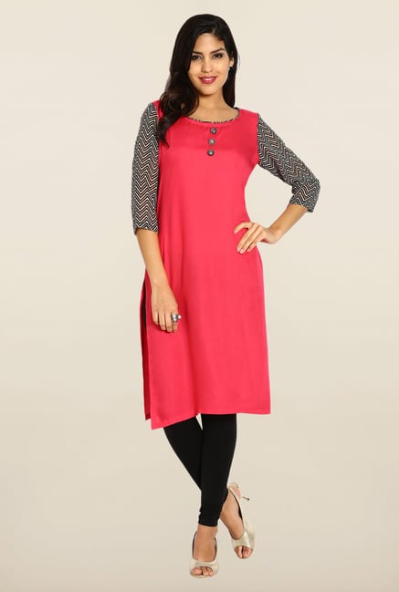 Soch Coral & Black Solid Kurta Soch Coral & Black Solid Kurta