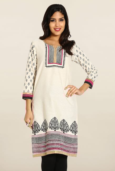 Soch Cream & Black Linen Printed Kurta Soch Cream & Black Linen Printed Kurta