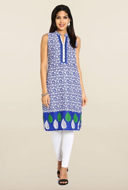 Soch Blue & White Sleeveless Cotton Kurta Soch Blue & White Sleeveless Cotton Kurta