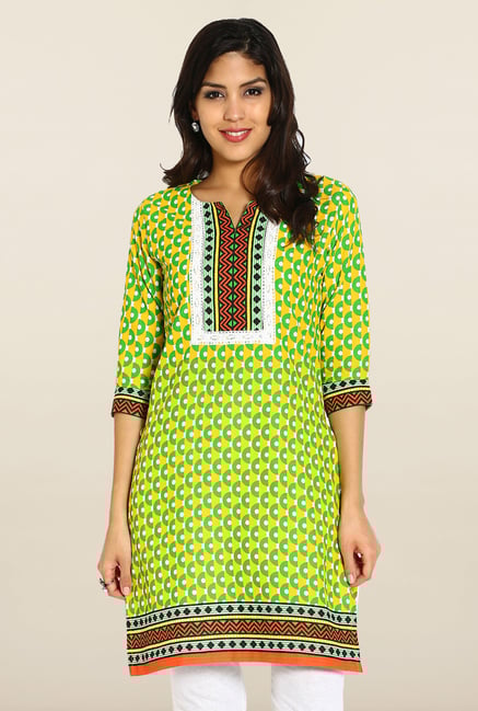Soch Yellow & Green Cotton Printed Kurta Soch Yellow & Green Cotton Printed Kurta