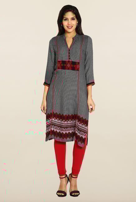 Soch Grey & Red Embroidered Kurta Soch Grey & Red Embroidered Kurta