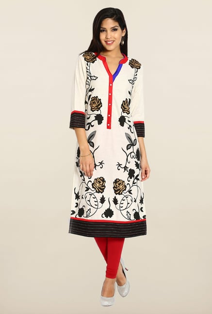Soch White & Black Floral Printed Kurta Soch White & Black Floral Printed Kurta