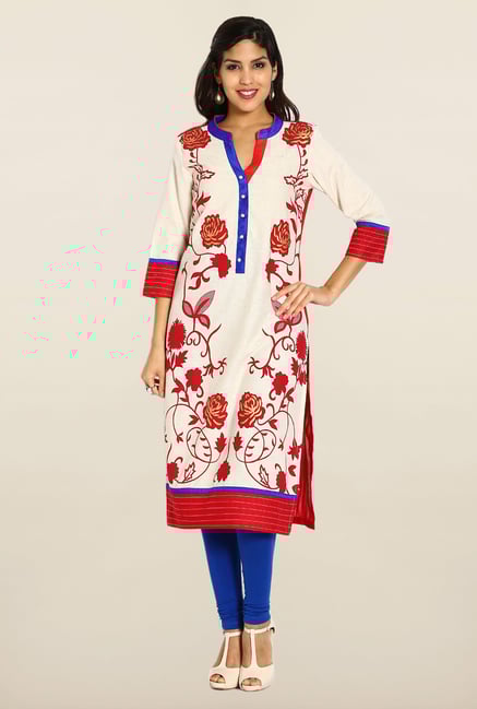 Soch White & Maroon Floral Printed Kurta Soch White & Maroon Floral Printed Kurta