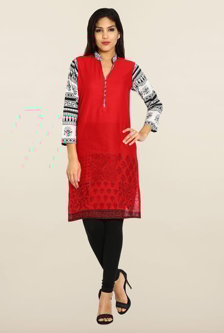 Soch Red Printed Cotton Kurta Soch Red Printed Cotton Kurta