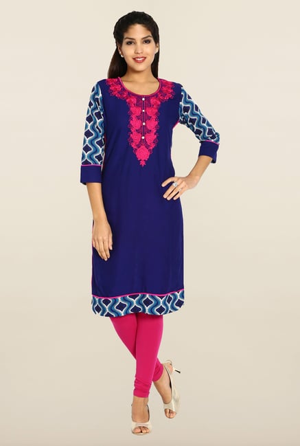 Soch Dark Blue & Pink Rayon Kurta Soch Dark Blue & Pink Rayon Kurta