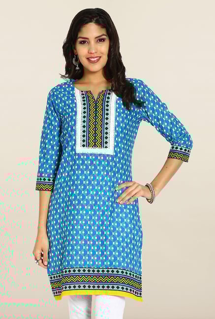 Soch Royal Blue & Green Cotton Kurta Soch Royal Blue & Green Cotton Kurta