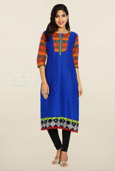 Soch Royal Blue & Orange Cotton Kurta Soch Royal Blue & Orange Cotton Kurta
