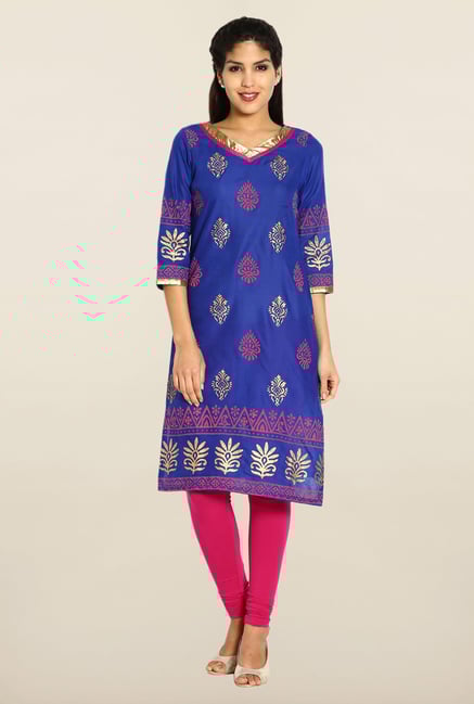 Soch Royal Blue & Pink Printed Cotton Kurta Soch Royal Blue & Pink Printed Cotton Kurta