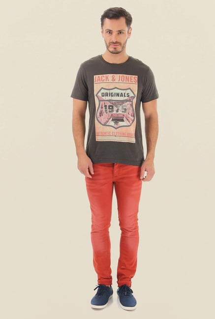 Jack & Jones Brick Red Mid Rise Jeans Jack & Jones Brick Red Mid Rise Jeans