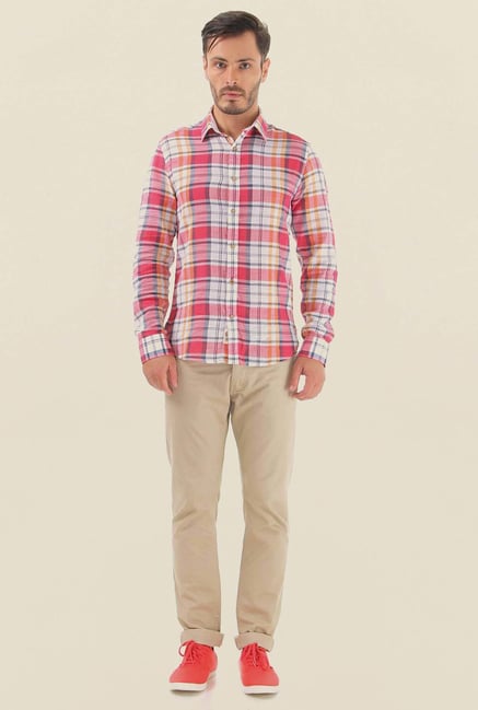 Jack & Jones Pink Checks Cotton Casual Shirt Jack & Jones Pink Checks Cotton Casual Shirt