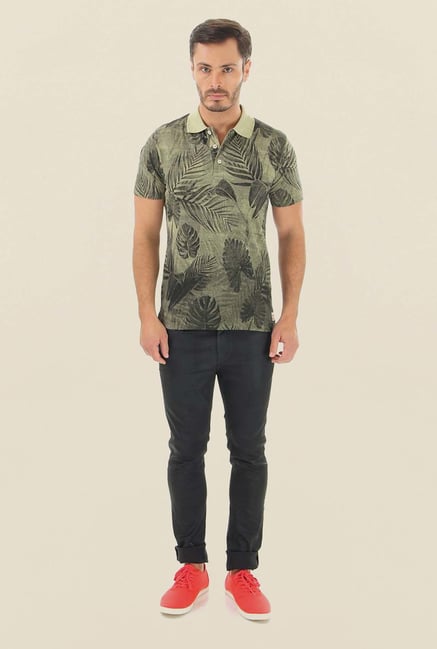 Jack & Jones Olive Printed Polo T-Shirt Jack & Jones Olive Printed Polo T-Shirt