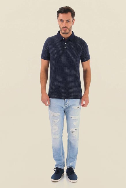 Jack & Jones Navy Printed Polo T-Shirt Jack & Jones Navy Printed Polo T-Shirt
