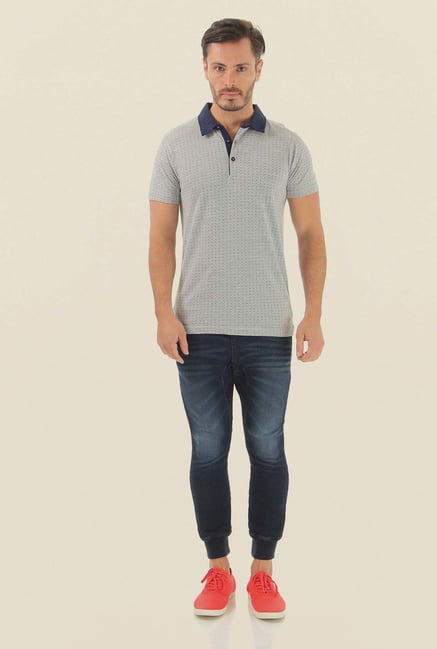 Jack & Jones Grey Printed Polo T-Shirt Jack & Jones Grey Printed Polo T-Shirt