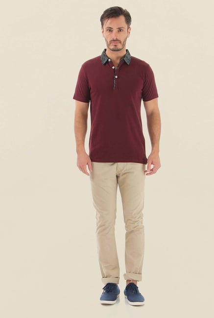Jack & Jones Maroon Solid Polo T-Shirt Jack & Jones Maroon Solid Polo T-Shirt