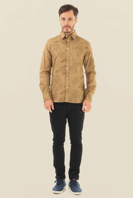 Jack & Jones Khaki Printed Casual Shirt Jack & Jones Khaki Printed Casual Shirt