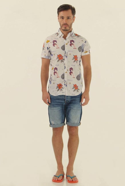 Jack & Jones White Printed Cotton Casual Shirt Jack & Jones White Printed Cotton Casual Shirt