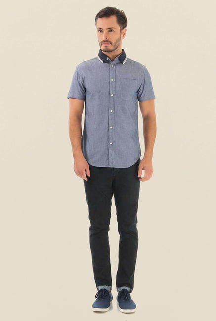 Jack & Jones Blue Solid Casual Shirt Jack & Jones Blue Solid Casual Shirt